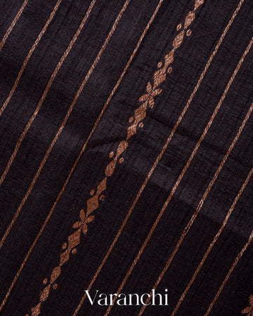 Jet Black Pure Raw Silk Handloom Saree