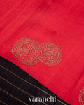 Jet Black Pure Raw Silk Handloom Saree