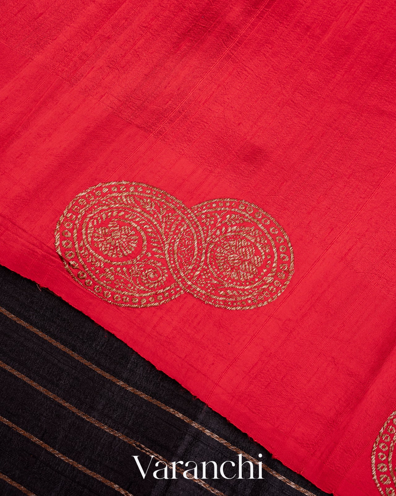 Jet Black Pure Raw Silk Handloom Saree