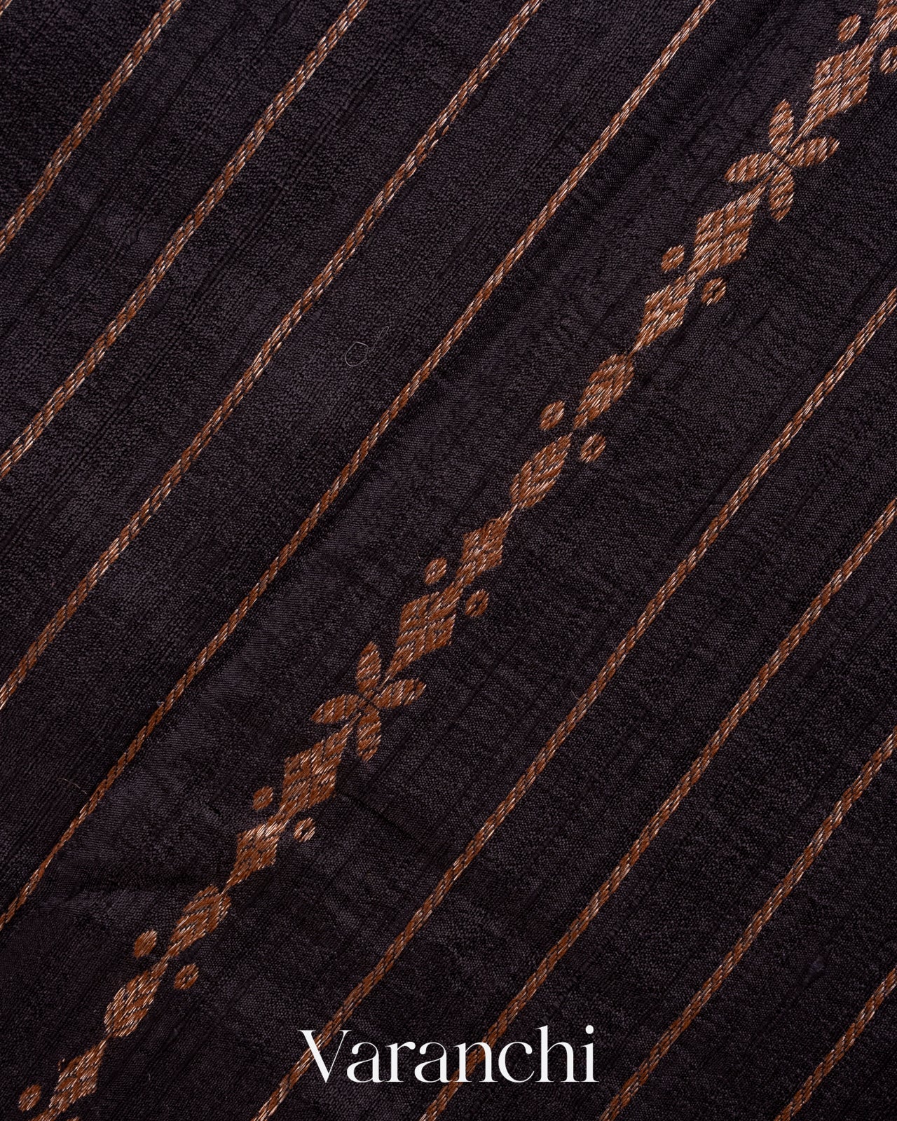 Jet Black Pure Raw Silk Handloom Saree