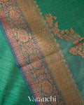 Green and Blue Tricolour Rangkaat Pure Raw Silk Handloom Saree