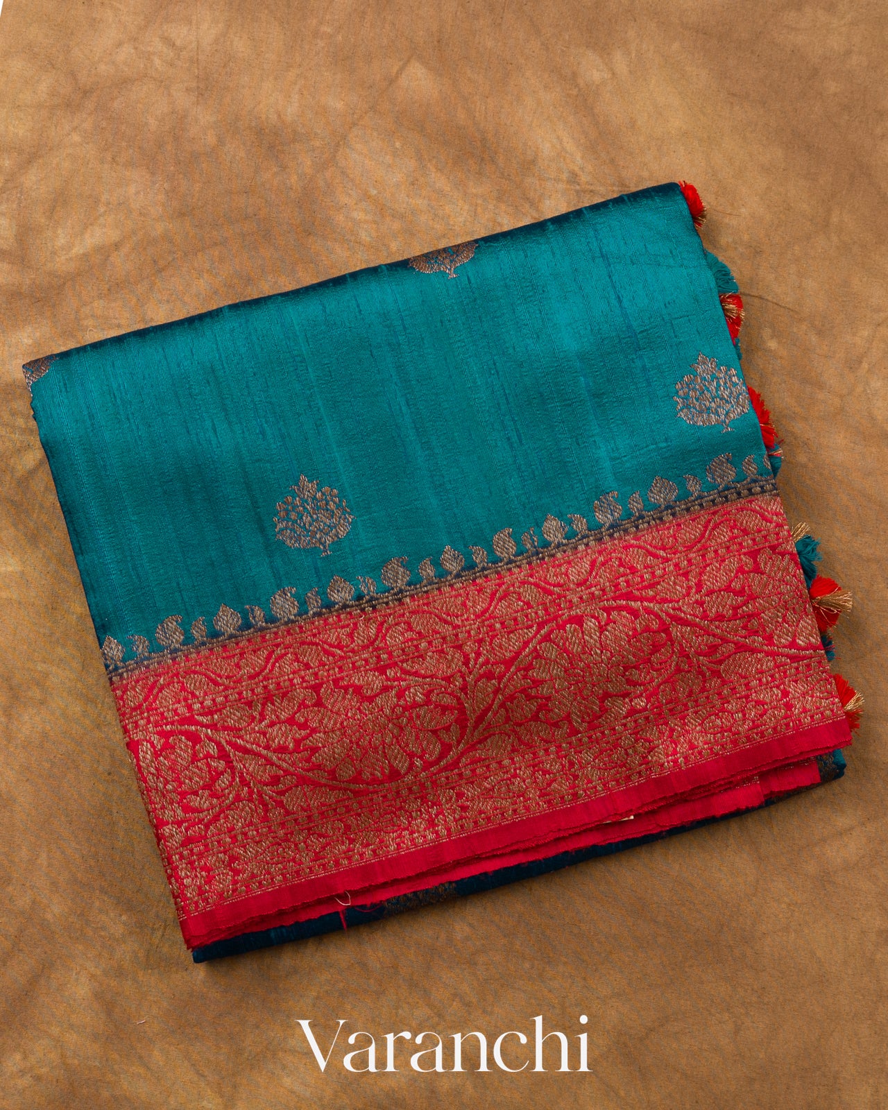 Teal Blue Pure Raw Silk Handloom Saree