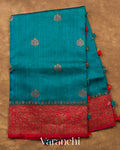 Teal Blue Pure Raw Silk Handloom Saree
