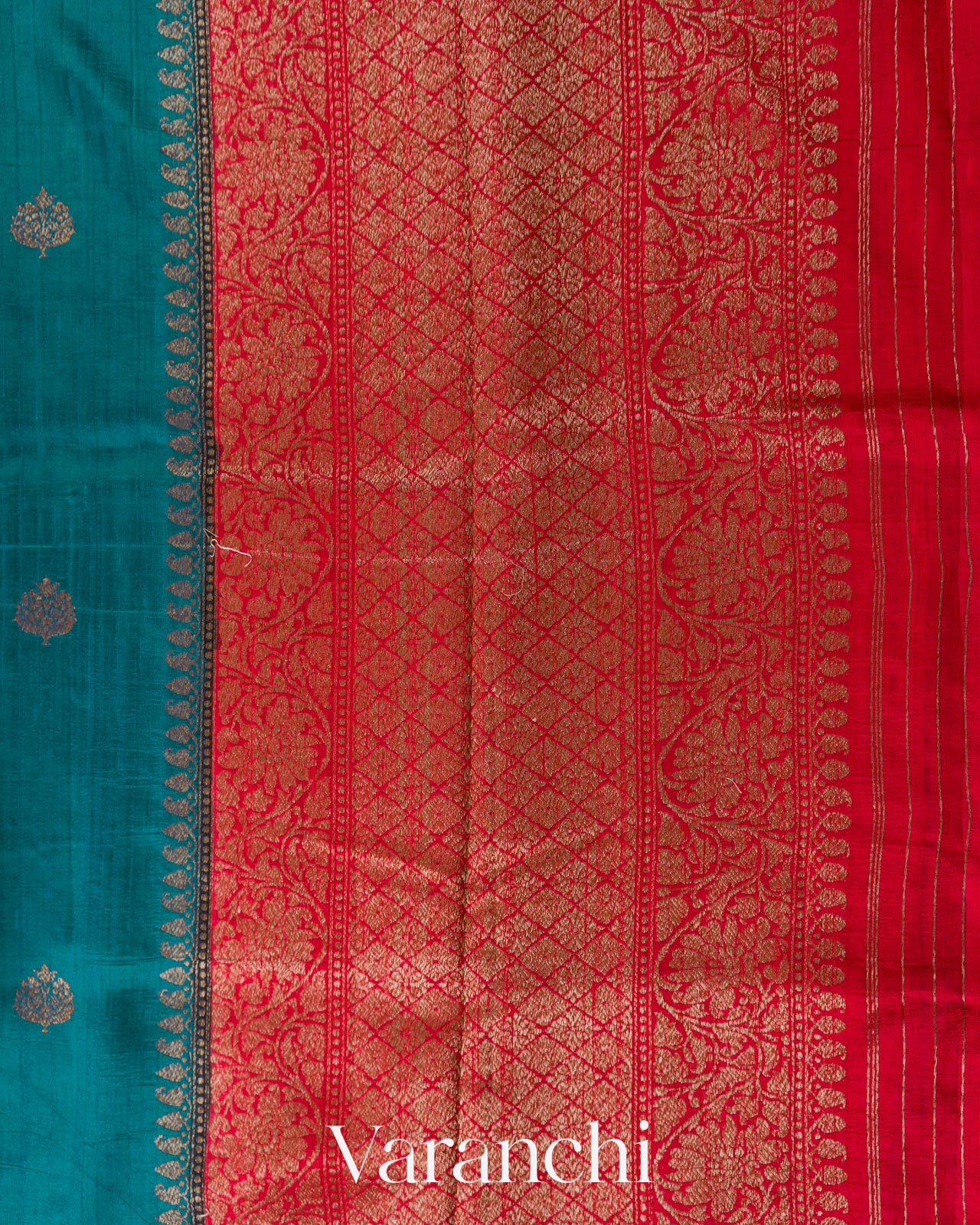 Teal Blue Pure Raw Silk Handloom Saree