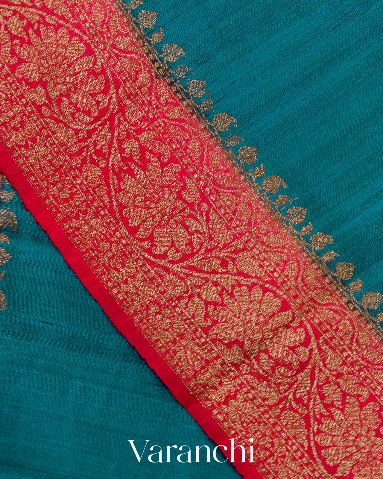 Teal Blue Pure Raw Silk Handloom Saree