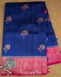 Deep Indigo Blue Pure Raw Silk Handloom Saree