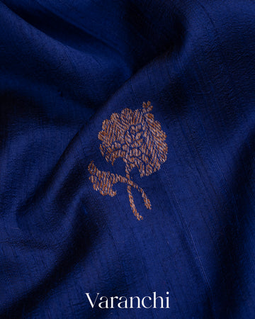 Deep Indigo Blue Pure Raw Silk Handloom Saree
