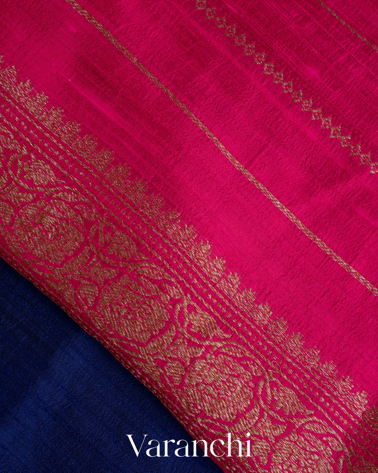 Deep Indigo Blue Pure Raw Silk Handloom Saree