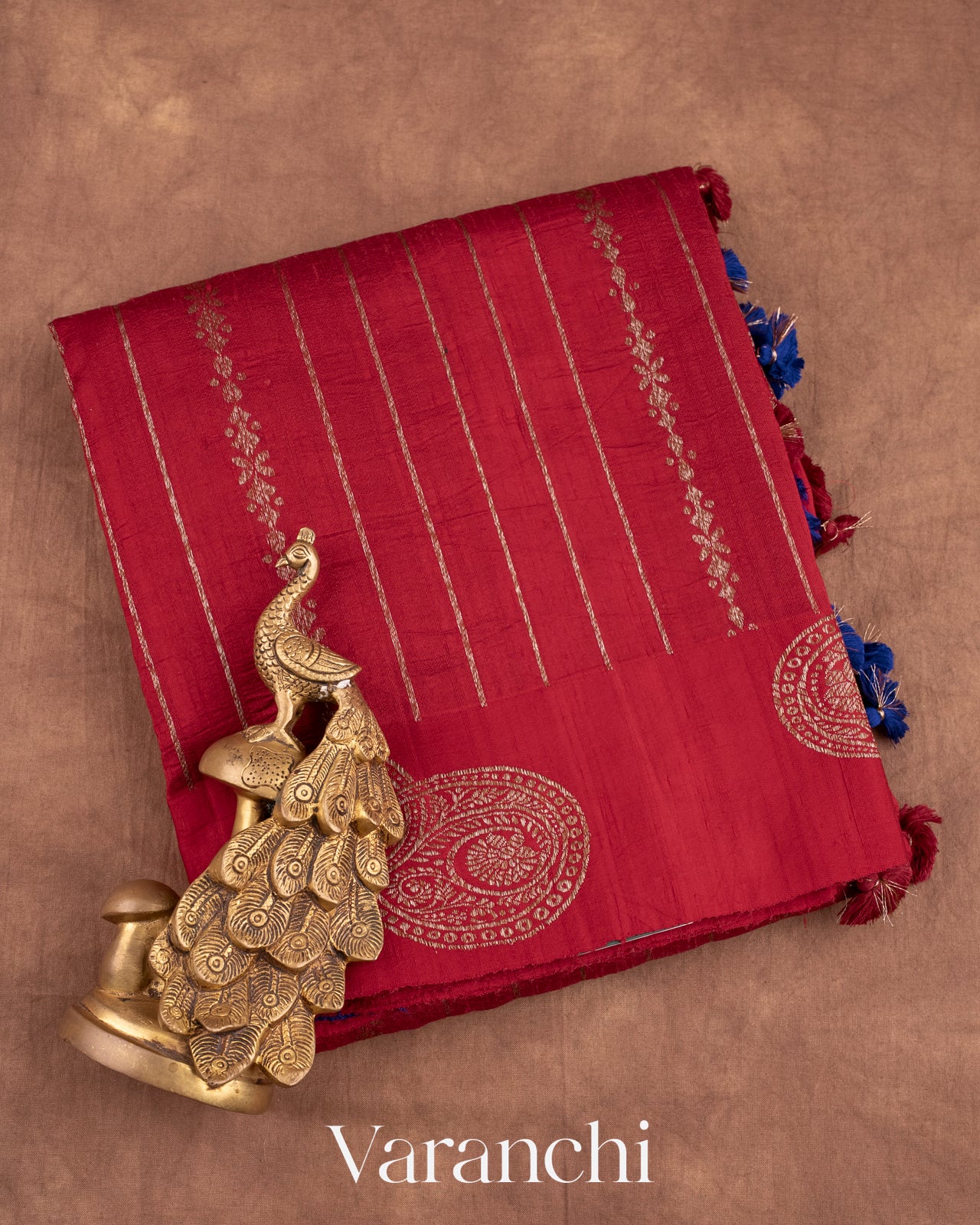 Deep Red Pure Raw Silk Handloom Saree