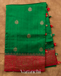 Emerald Green Pure Raw Silk Handloom Saree