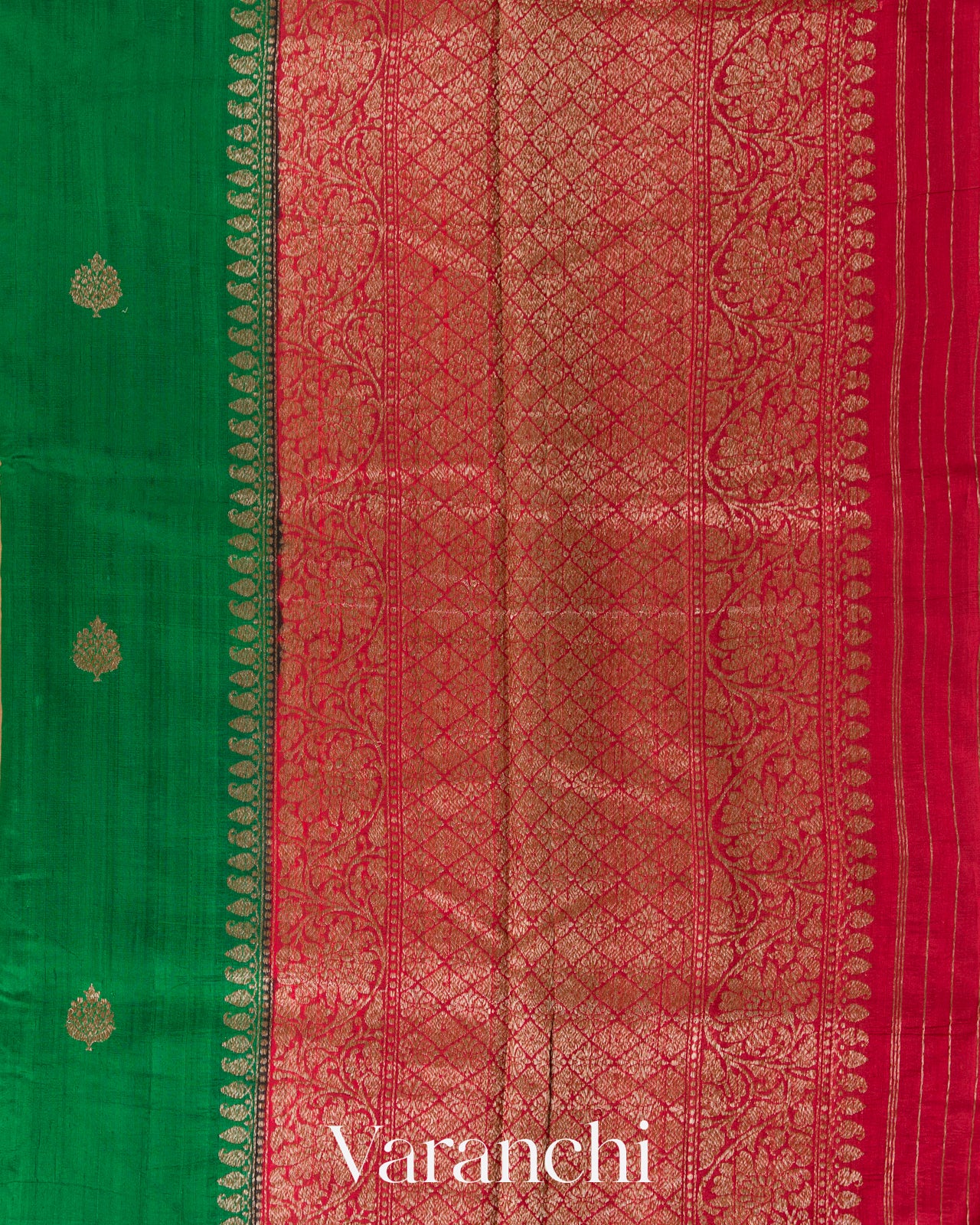 Emerald Green Pure Raw Silk Handloom Saree