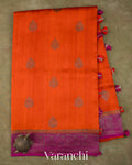 Burnt Orange Pure Raw Silk Handloom Saree