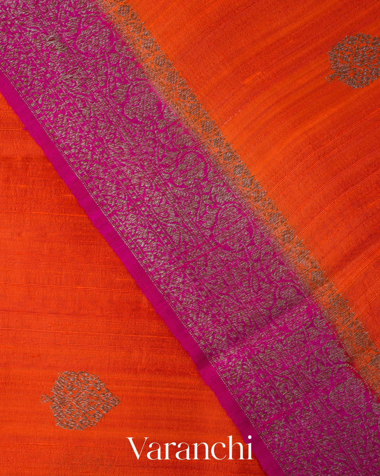 Burnt Orange Pure Raw Silk Handloom Saree