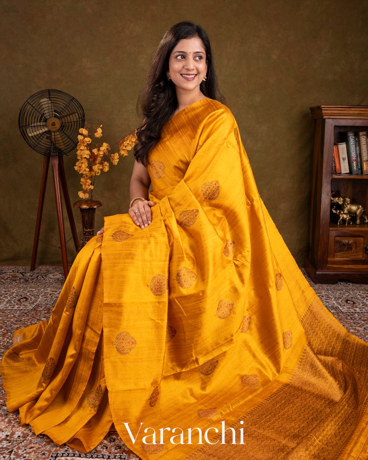 Golden Yellow Borderless Pure Raw Silk Handloom Saree