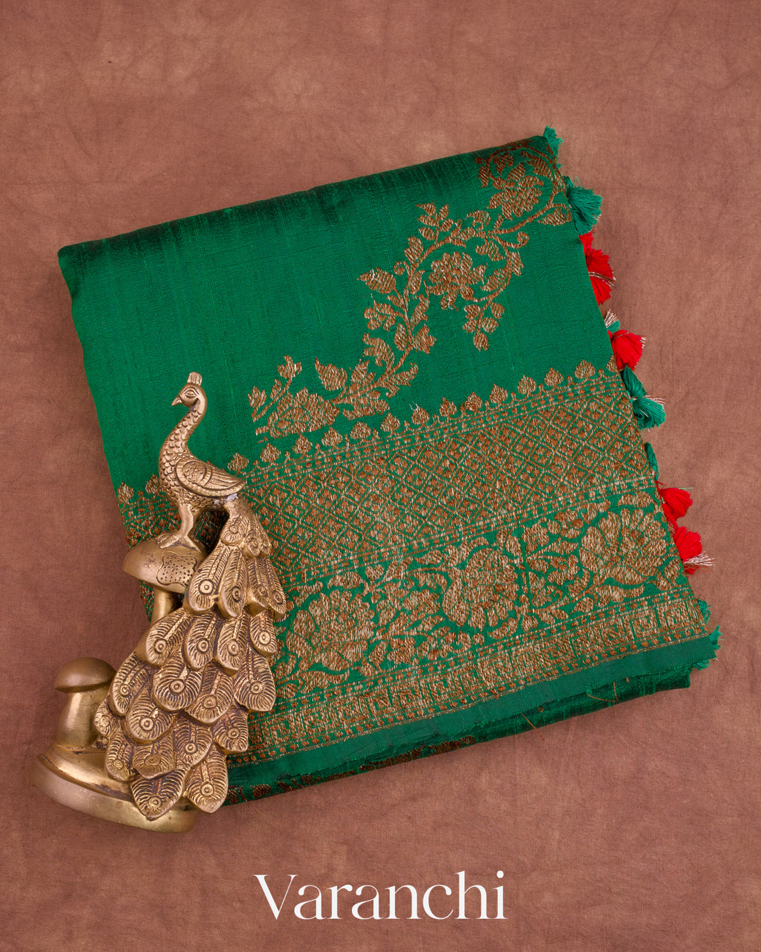 Dark Green Lehariya Pure Raw Silk Handloom Saree