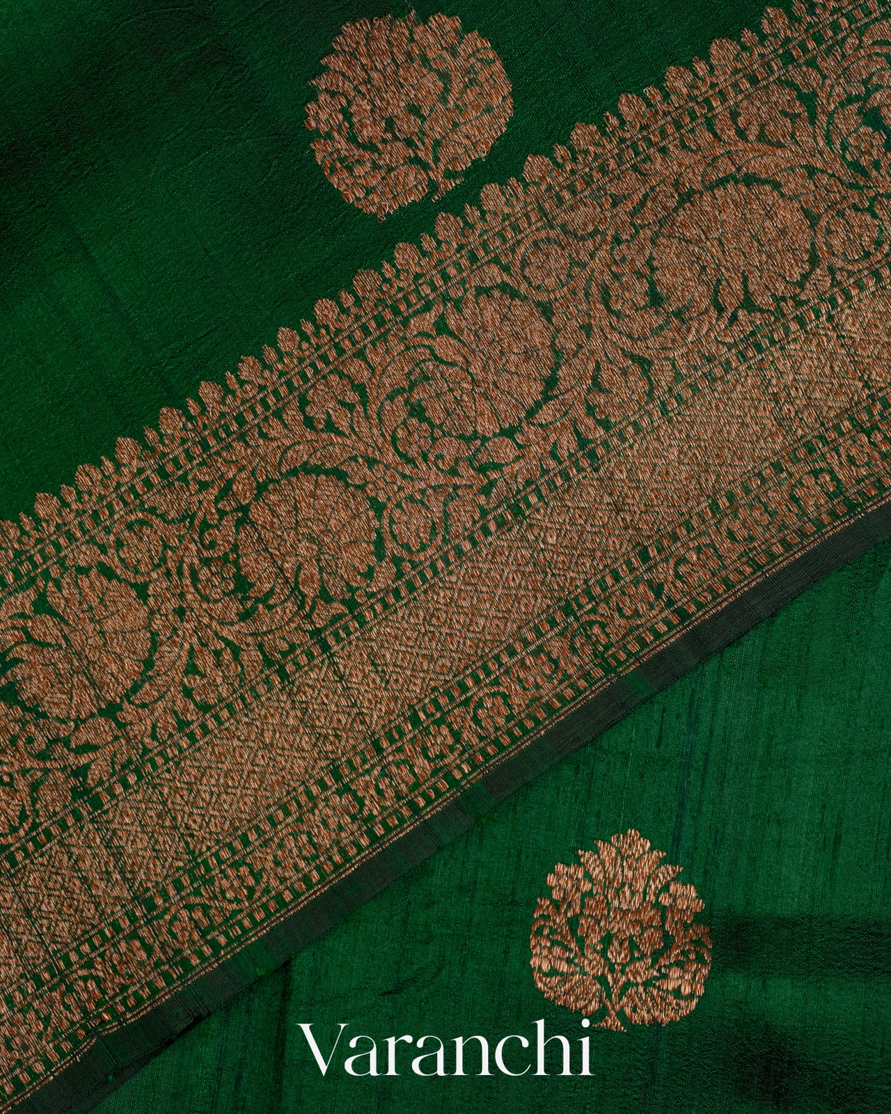 Dark Green Raw Silk Handloom Saree