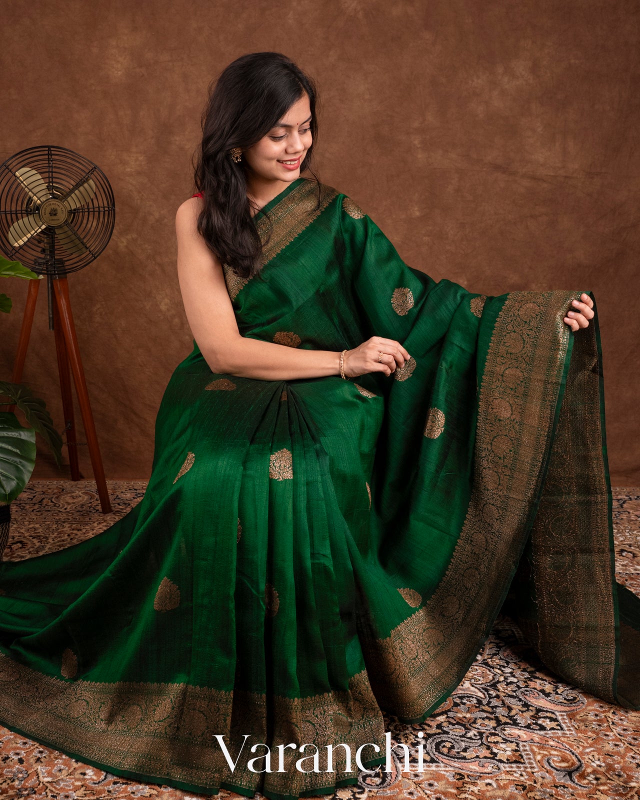 Dark Green Raw Silk Handloom Saree