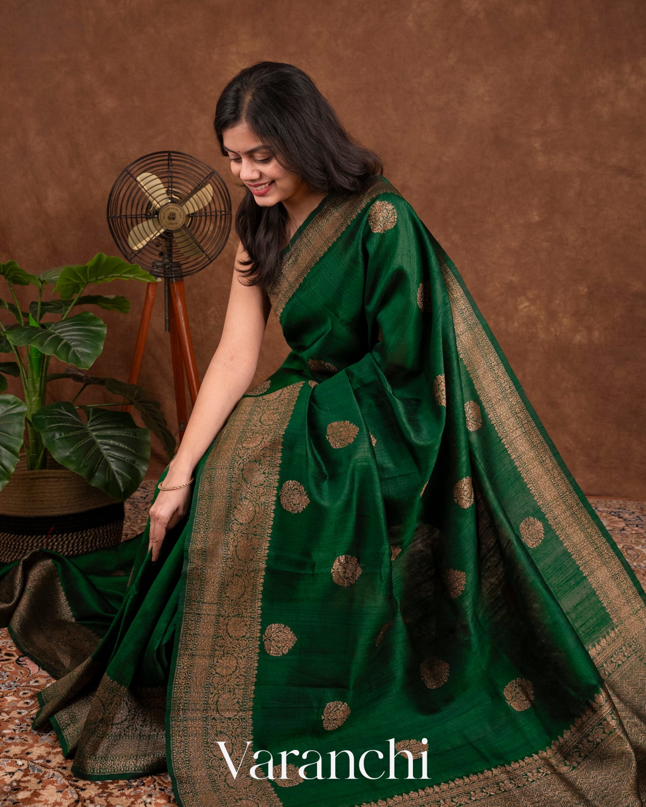Dark Green Raw Silk Handloom Saree