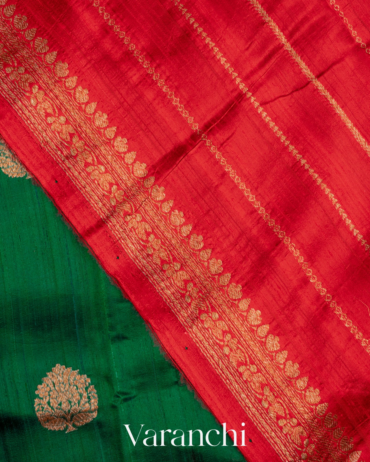 Dark Green Raw Silk Handloom Saree
