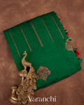 Bottle Green Borderless Striped Pure Raw Silk Handloom Saree