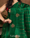 Bottle Green Borderless Striped Pure Raw Silk Handloom Saree 