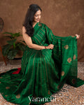 Bottle Green Borderless Striped Pure Raw Silk Handloom Saree