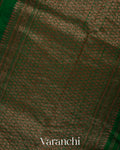 Bottle Green Borderless Striped Pure Raw Silk Handloom Saree