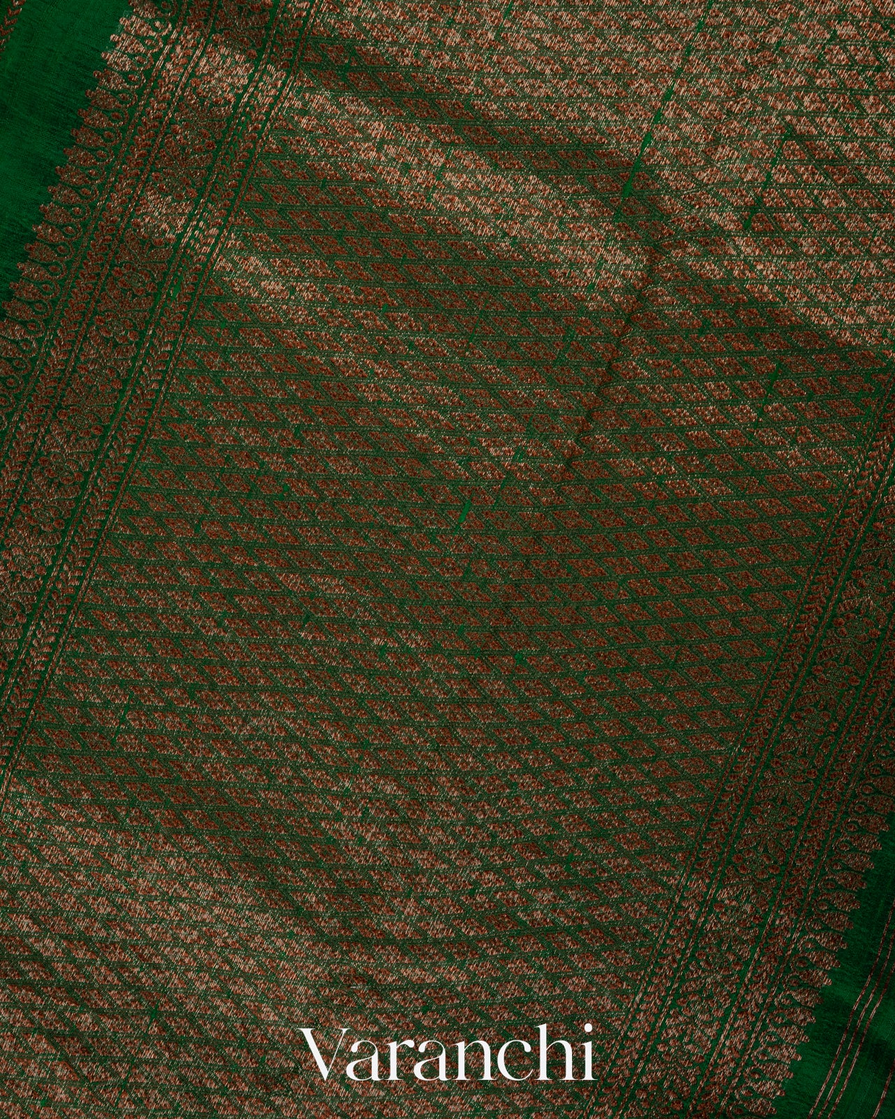 Bottle Green Borderless Striped Pure Raw Silk Handloom Saree