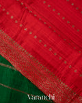 Bottle Green Borderless Striped Pure Raw Silk Handloom Saree