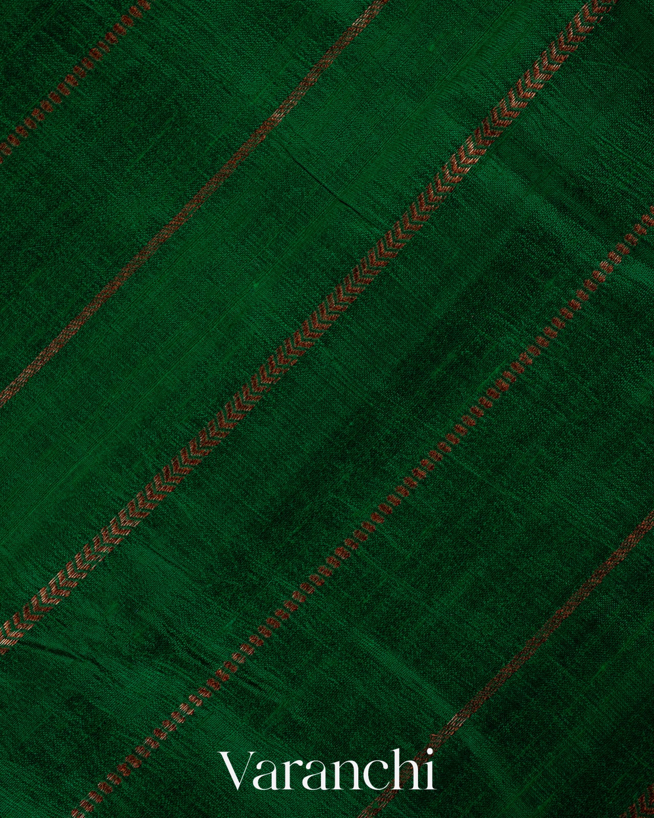 Bottle Green Borderless Striped Pure Raw Silk Handloom Saree