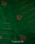 Bottle Green Borderless Striped Pure Raw Silk Handloom Saree