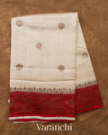 Pearl White Pure Raw Silk Handloom Saree