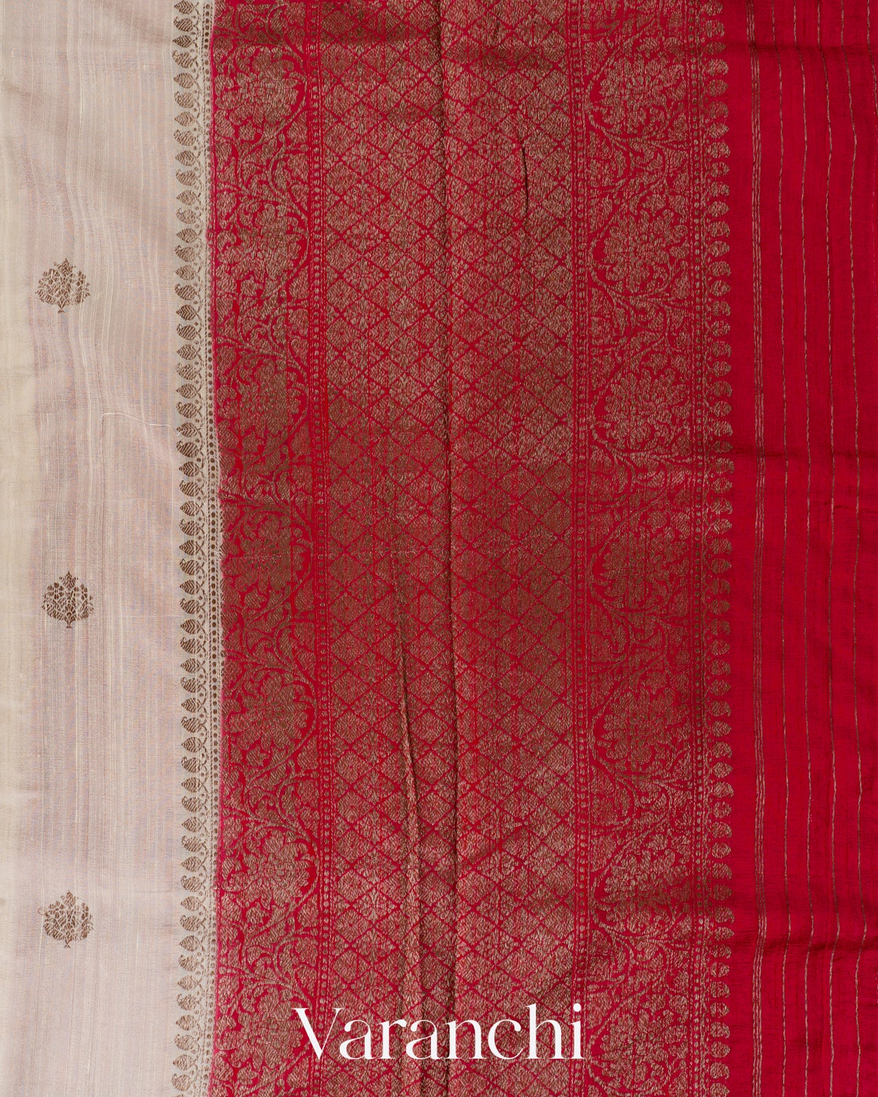 Pearl White Pure Raw Silk Handloom Saree
