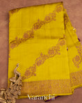 Olive Yellow Lehariya Pure Raw Silk Handloom Saree