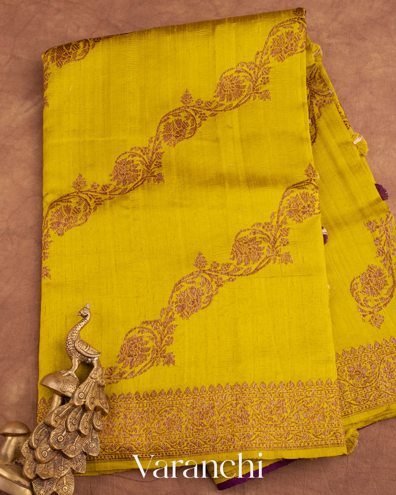 Olive Yellow Lehariya Pure Raw Silk Handloom Saree