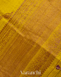 Olive Yellow Lehariya Pure Raw Silk Handloom Saree