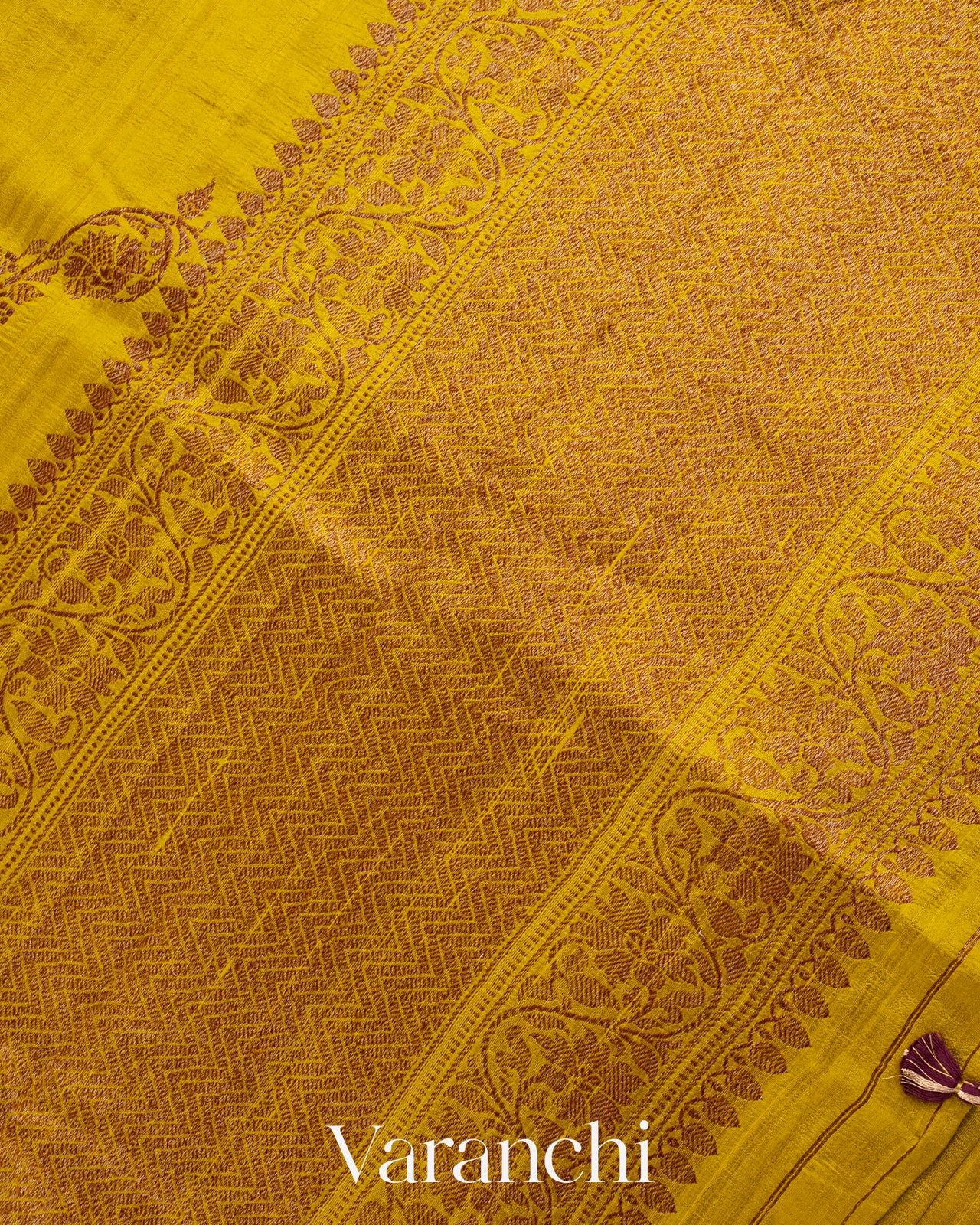 Olive Yellow Lehariya Pure Raw Silk Handloom Saree