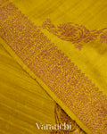 Olive Yellow Lehariya Pure Raw Silk Handloom Saree