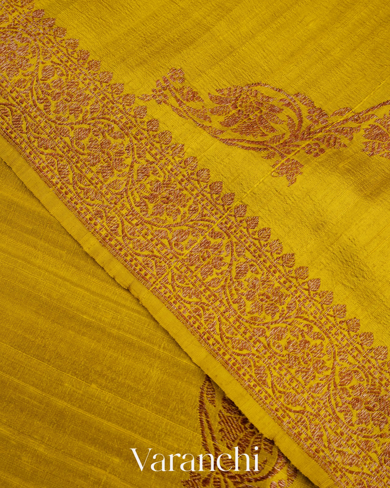 Olive Yellow Lehariya Pure Raw Silk Handloom Saree