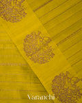 Lime Yellow Striped Pure Raw Silk Handloom Saree