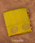 Lime Yellow Striped Pure Raw Silk Handloom Saree