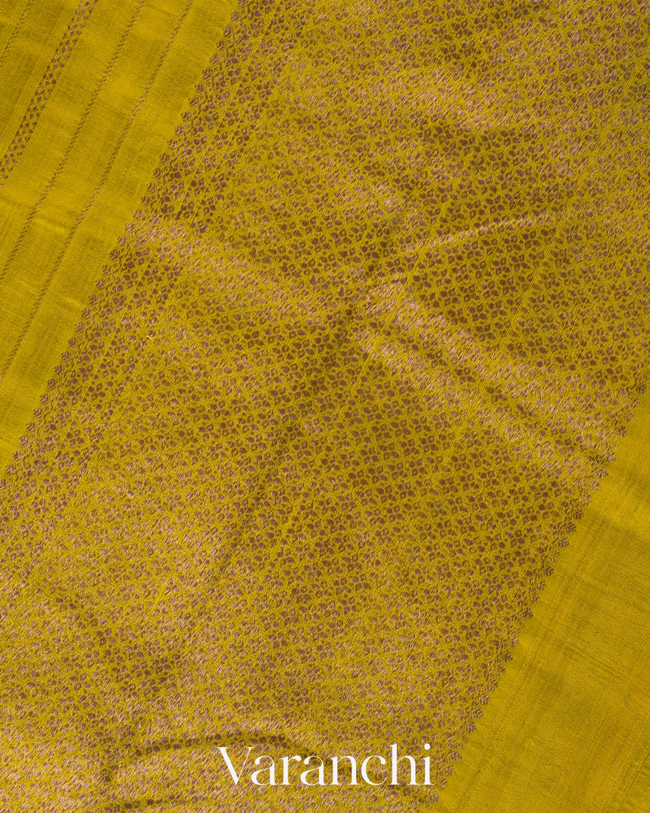 Lime Yellow Striped Pure Raw Silk Handloom Saree