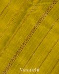 Lime Yellow Striped Pure Raw Silk Handloom Saree