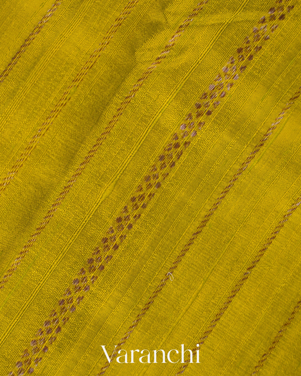 Lime Yellow Striped Pure Raw Silk Handloom Saree
