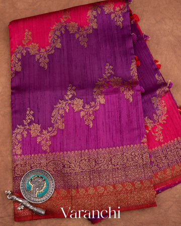 Purple Tricolour Rangkaat Pure Raw Silk Handloom Saree