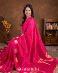 Bright Rani Pink Checks Pure Raw Mango Silk Handloom Saree