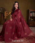 Maroon Borderless Pure Raw Silk Handloom Saree