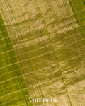 Olive Green Checkered Pure Raw Silk Handloom Saree