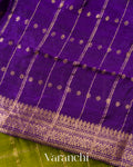 Olive Green Checkered Pure Raw Silk Handloom Saree