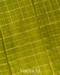 Olive Green Checkered Pure Raw Silk Handloom Saree